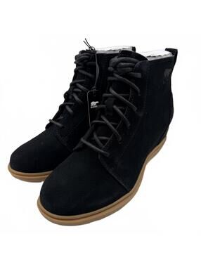 SOREL Evie II Lace Up Wedge Boots Black Suede Women Size 5.5